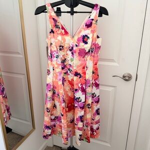 Ralph Lauren | Floral V-Neck A-Line Dress in Coral & Pink